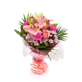 Pink Candy BouquetThis Beautiful Bouquet, carefully selected flowers with foliage are expertly arranged to create this dramatic design. This stunning gift is the ultimate gift to create an impression. Beautifully wrapped and tied with ribbon before being