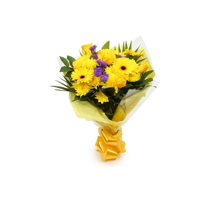 Yellow Star BouquetThis Beautiful Bouquet, carefully selected flowers with foliage are expertly arranged to create this dramatic design. This stunning gift is the ultimate gift to create an impression. Beautifully wrapped and tied with ribbon before being