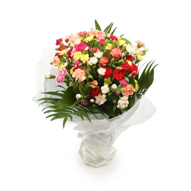 Multi Colour Star BouquetThis Beautiful Bouquet, carefully selected flowers with foliage are expertly arranged to create this dramatic design. This stunning gift is the ultimate gift to create an impression. Beautifully wrapped and tied with ribbon before