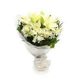 Birthday Balloon & White Elegance FlowersThis Beautiful Bouquet, carefully selected flowers with foliage are expertly arranged to create this dramatic design. This stunning gift is the ultimate gift to create an impression. Beautifully wrapped and tied wi