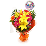 Birthday Balloon & Summer Sun FlowersThis Beautiful Bouquet, carefully selected flowers with foliage are expertly arranged to create this dramatic design. This stunning gift is the ultimate gift to create an impression. Beautifully wrapped and tied with r