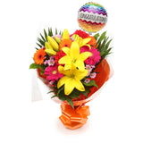 Congratulations Balloon & Summer Sun FlowersThis Beautiful Bouquet, carefully selected flowers with foliage are expertly arranged to create this dramatic design. This stunning gift is the ultimate gift to create an impression. Beautifully wrapped and tied