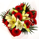 Stunning Red Gerbera & Lily Flowers Bouquet