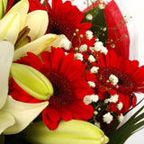 Stunning Red Gerbera & Lily Flowers Bouquet