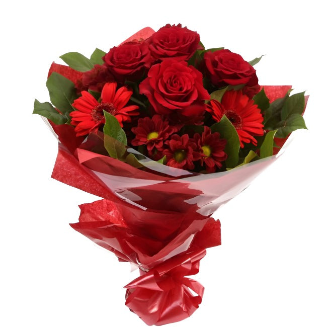 Luxury Red BouquetCreate a lasting impression with this dazzling hand-tied bouquet. We've selected Red Germini and Red Roses, a luminous gift which is guaranteed to make someone smile. Beautifully wrapped and tied with ribbon before being delivered.£14.99