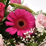 Pink Sienna BouquetThis lovely selection of flowers is the perfect gift for any occasion.Pink Germini, Pink Roses & Pink Spray with Palm Leaf and other assorted flowers are beautifully presented. Beautifully wrapped and tied with ribbon before being deliv