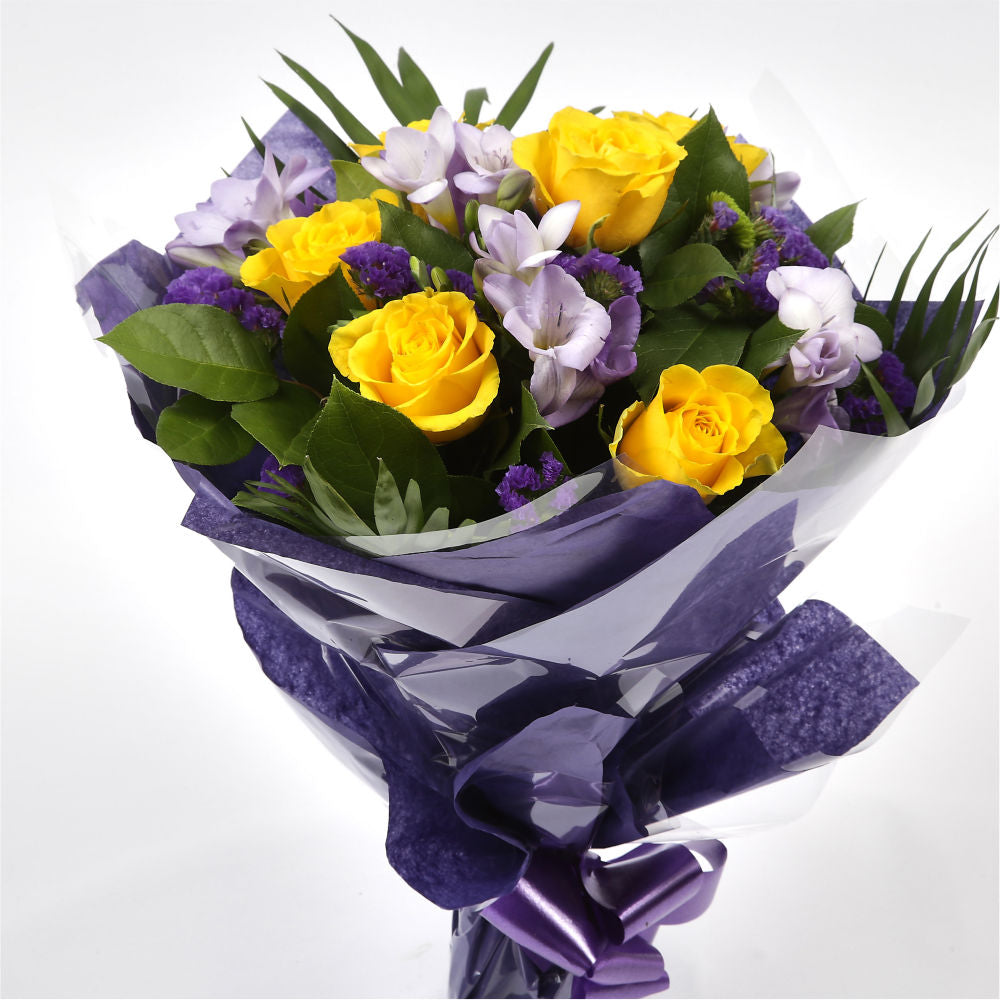 Pretty Scented Roses & FreesiasYellow large-headed Roses combine with pretty Freesias and foliage to create this beautifully scented bouquet in delicate lemons and lilacs. Beautifully Scented,£14.99