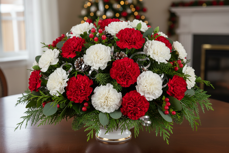 christmas flowers red white carnations