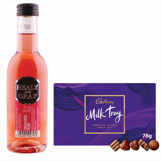 Healy & Gray Zinfandel Rose 18.7ml & Milk Tray ChocolatesHealy & Gray Zinfandel Rose 18.7ml & Milk Tray Chocolates Healy & Gray Zinfandel Rose California 18.7ml Bright salmon pink colour and fresh nose of raspberry and strawberry. Celebrates life's memora