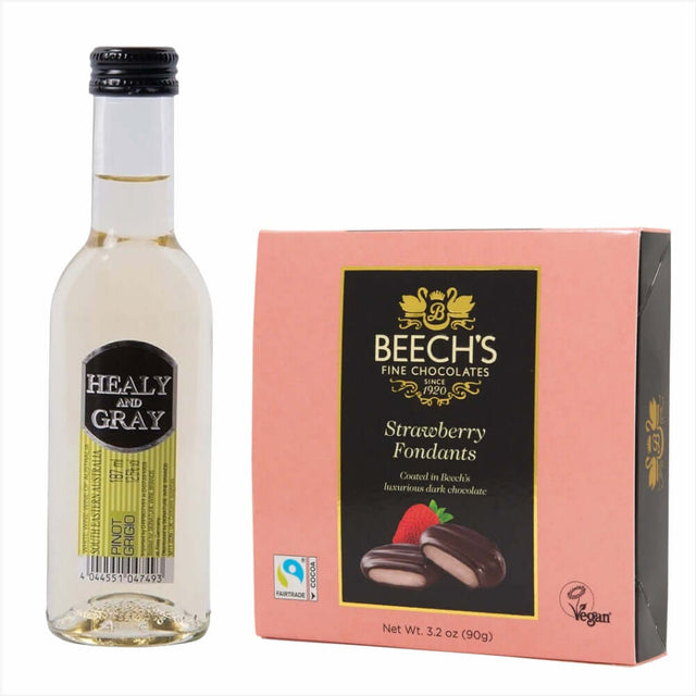 Healy & Gray Pinot Grigio 18.7cl Strawberry Fondants ChocolatesHealy & Gray Pinot Grigio 18.7cl & Strawberry Fondants Chocolates The ever popular Pinot Grigio.Crisp & refreshing with fruity aromas and flavours of citrus and apple£11.99