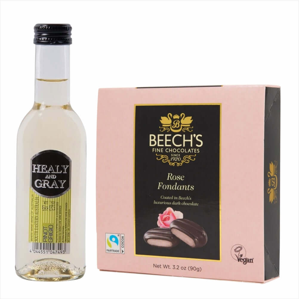 Healy & Gray Pinot Grigio 18.7cl Rose Fondants ChocolatesHealy & Gray Pinot Grigio 18.7cl & Rose Fondants Chocolates The ever popular Pinot Grigio.Crisp & refreshing with fruity aromas and flavours of citrus and apple£11.99