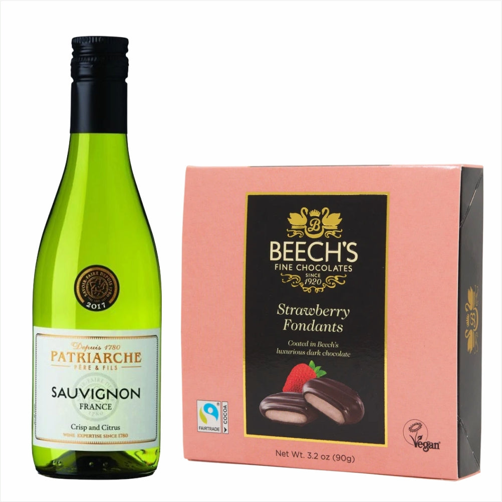 Patriarche Sauvignon Blanc 18.7cl Strawberry Fondants ChocolatesPatriarche Sauvignon Blanc 18.7cl Strawberry Fondants Chocolates Citrus fruits on the nose, this wonderful wine is fresh and has a well balanced finish & Milk Tray Chocolates£11.99