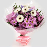 Pink Santini BouquetPink Santini Bouquet, Pink Santini, Pink Chrysanthemums, Statice with White Germini combine with Foliage to create this beautifull Bouquet.£12.99